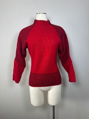 SPANNER Red Cowl Neck Sweater with Black Stripes